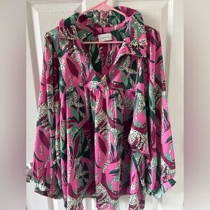 Adrienne Pink and Green Patterned Blouse
